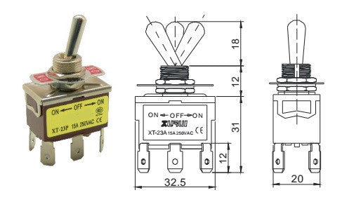 Toggle Switch DPDT to control Actuators or Motors